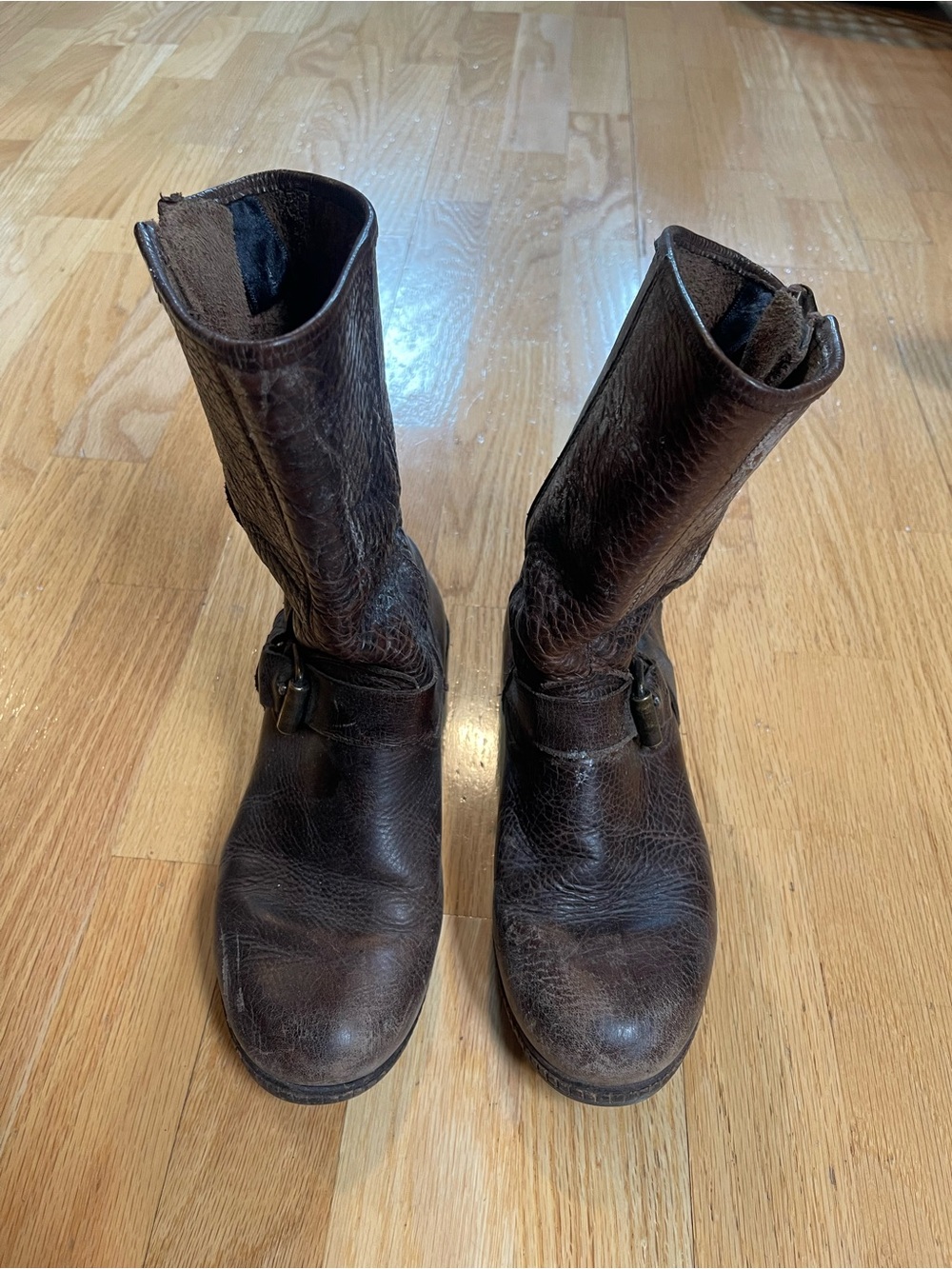 Brown Leather Mid-Calf Harness Boots